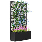 Metal Garden Bed With Trellis, Leaf Cut-out Screen