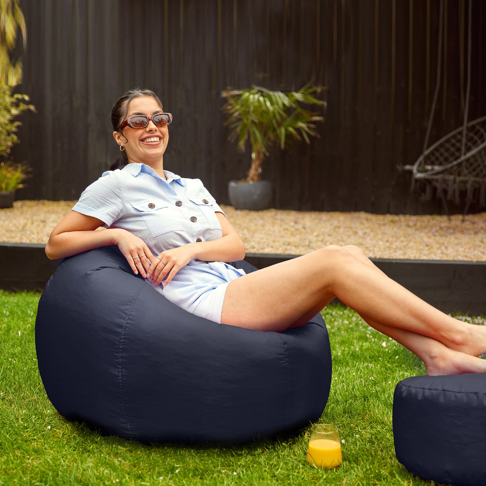 Classic Indoor Outdoor Bean Bag & Pouffe Chair | Navy Blue