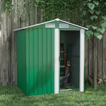 Outdoor Metal Storage Shed With Sliding Door Sloped Roof | Green