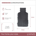 Livivo Grey 2l Hot Water Bottle With Cosy Knit Cover And Hand Warmer Pockets