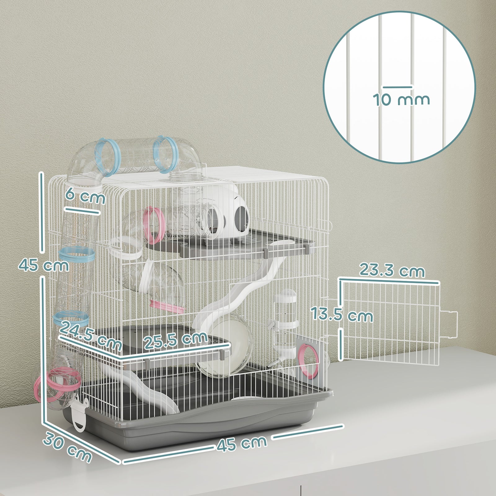 3-tier Hamster Cage, Gerbil Cage For Dwarf Hamsters, 45 X 30 X 45 Cm