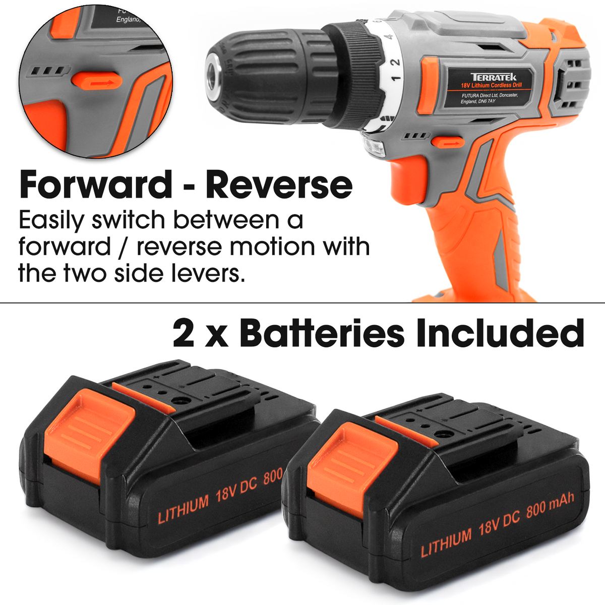 18v Cordless Drill And Screwdriver Set & Drill Bit Kit Li-ion Battery Included, Lightweight Power Battery Drill | 13 Piece Kit – 2x 18V Batteries + Charger | Orange