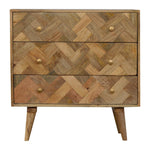 Artisan Furniture Solid Mango Wood 3 Drawer Zig-zag Patterned Patchwork Chest