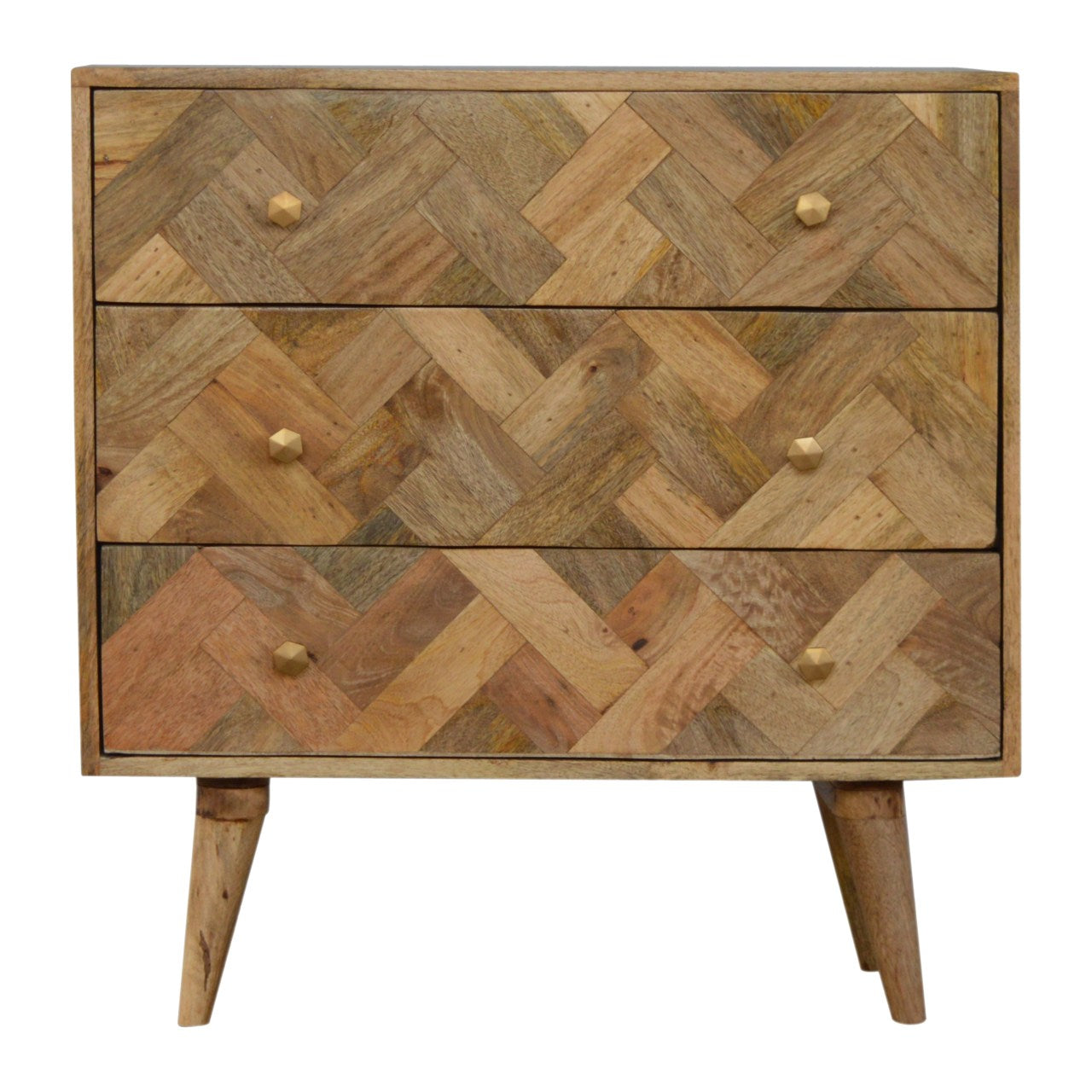 Artisan Furniture Solid Mango Wood 3 Drawer Zig-zag Patterned Patchwork Chest