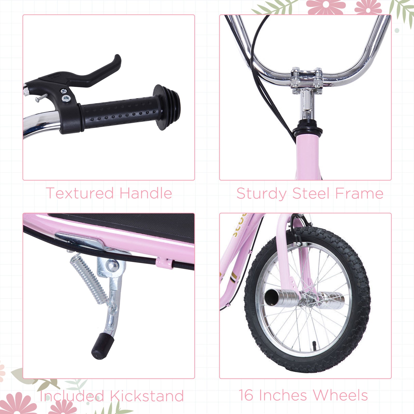 Teen Scooter Children Stunt Scooter W/ 16" Tyres Adjustable Height | Pink