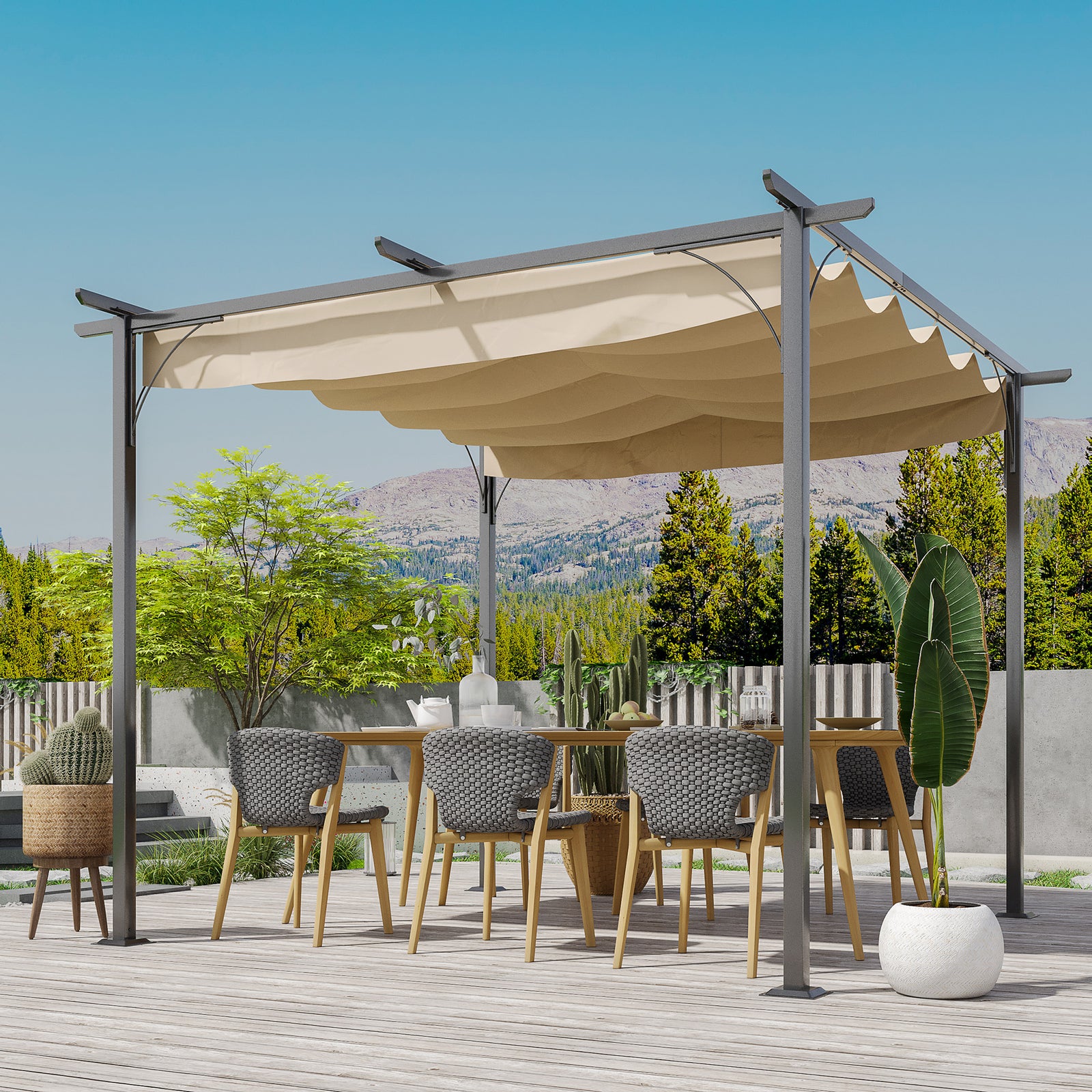 3x3m Outdoor Pergola Metal Gazebo Porch Awning Canopy | Beige