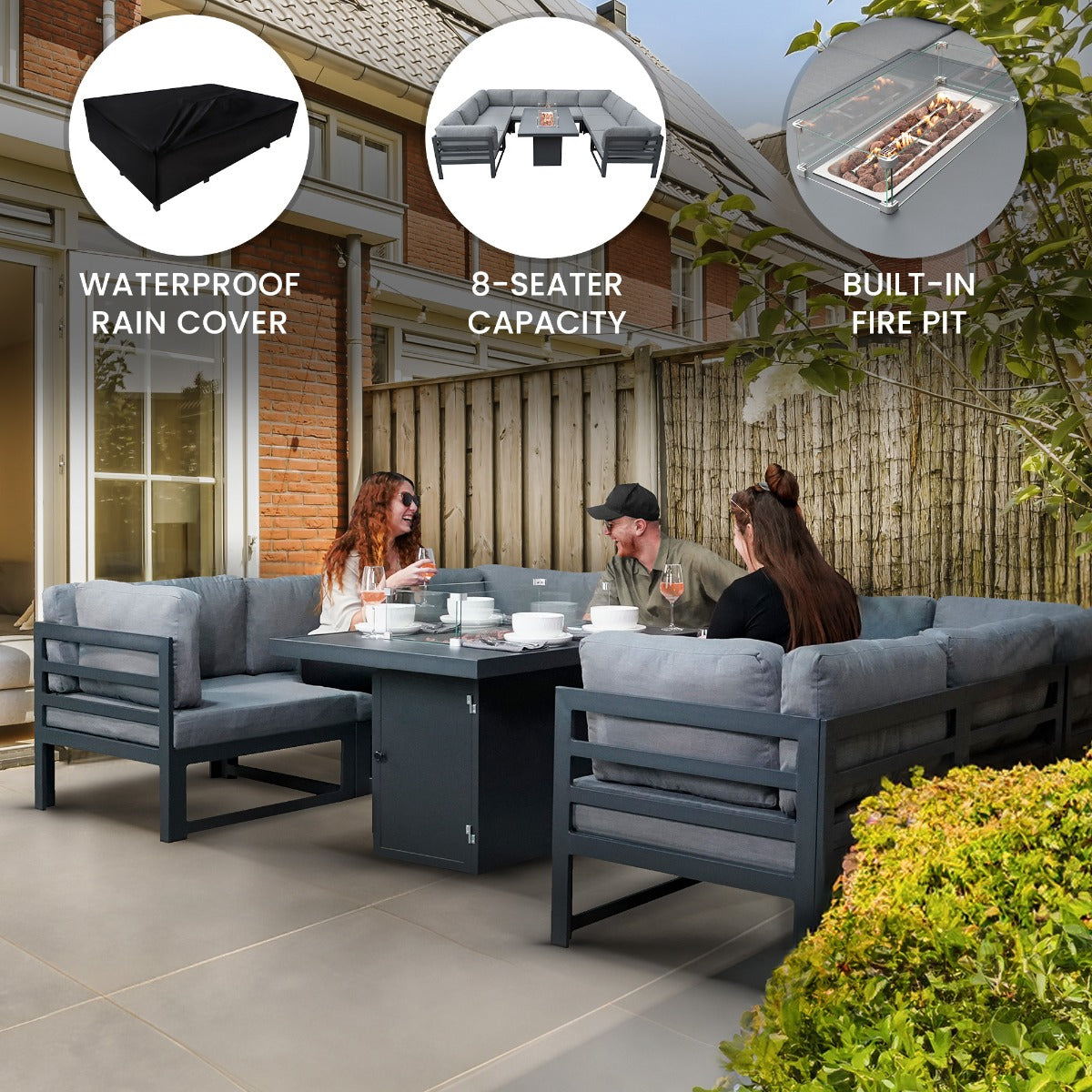 Modular Garden Furniture Set With Fire Pit | Anthracite