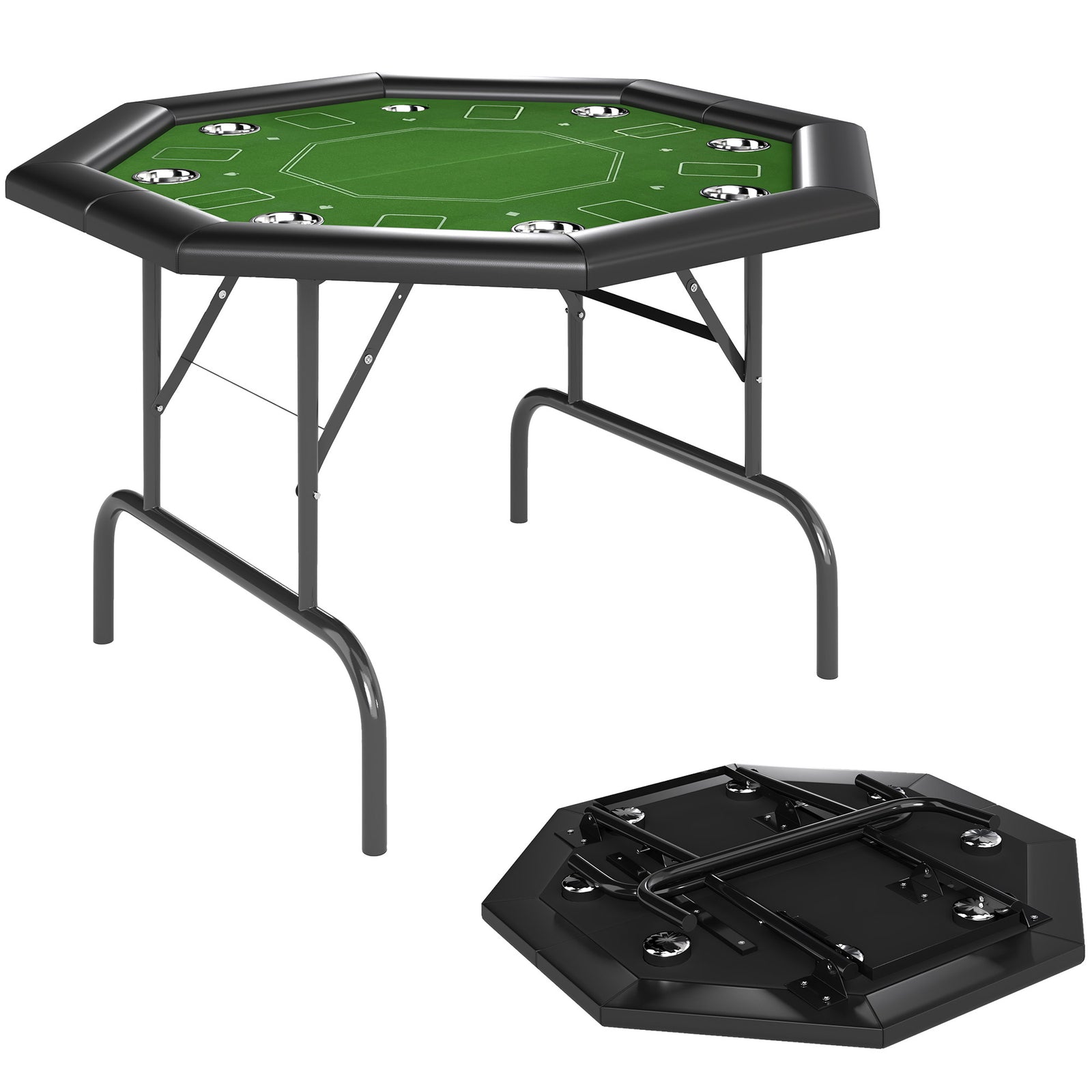 8 Player Foldable Poker Table W/ Cup Holders