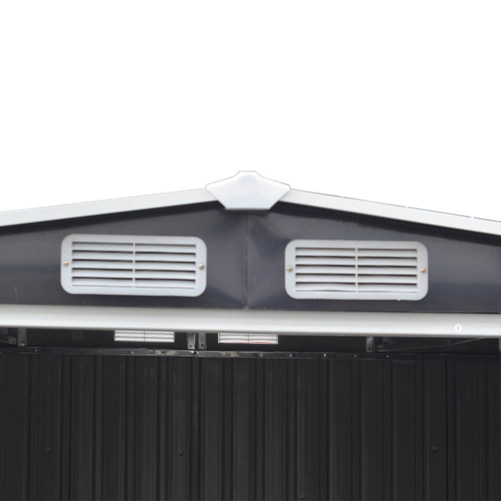 10.83  x 10.3 FT Waterproof Outdoor Metal Shed Garden Storage Tool Shed Apex Roof Double Door With Log Storage Store