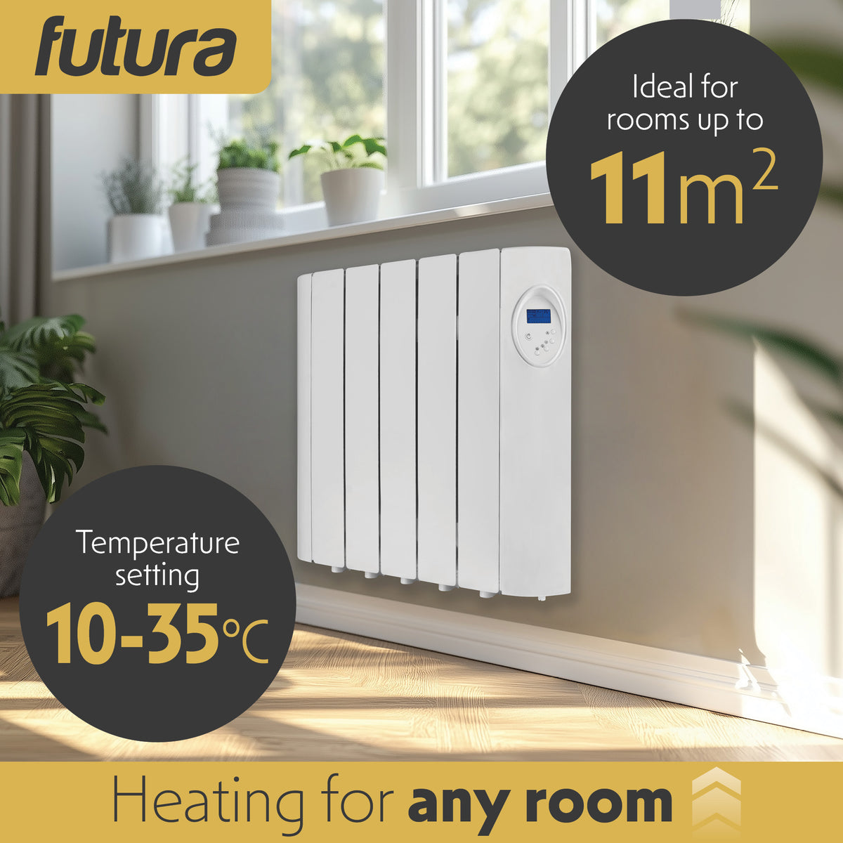 Electric Panel Heater Oil Filled Radiator Day Timer Wall Mounted Low Energy Retention Digital Thermostat Convector | 900w | White