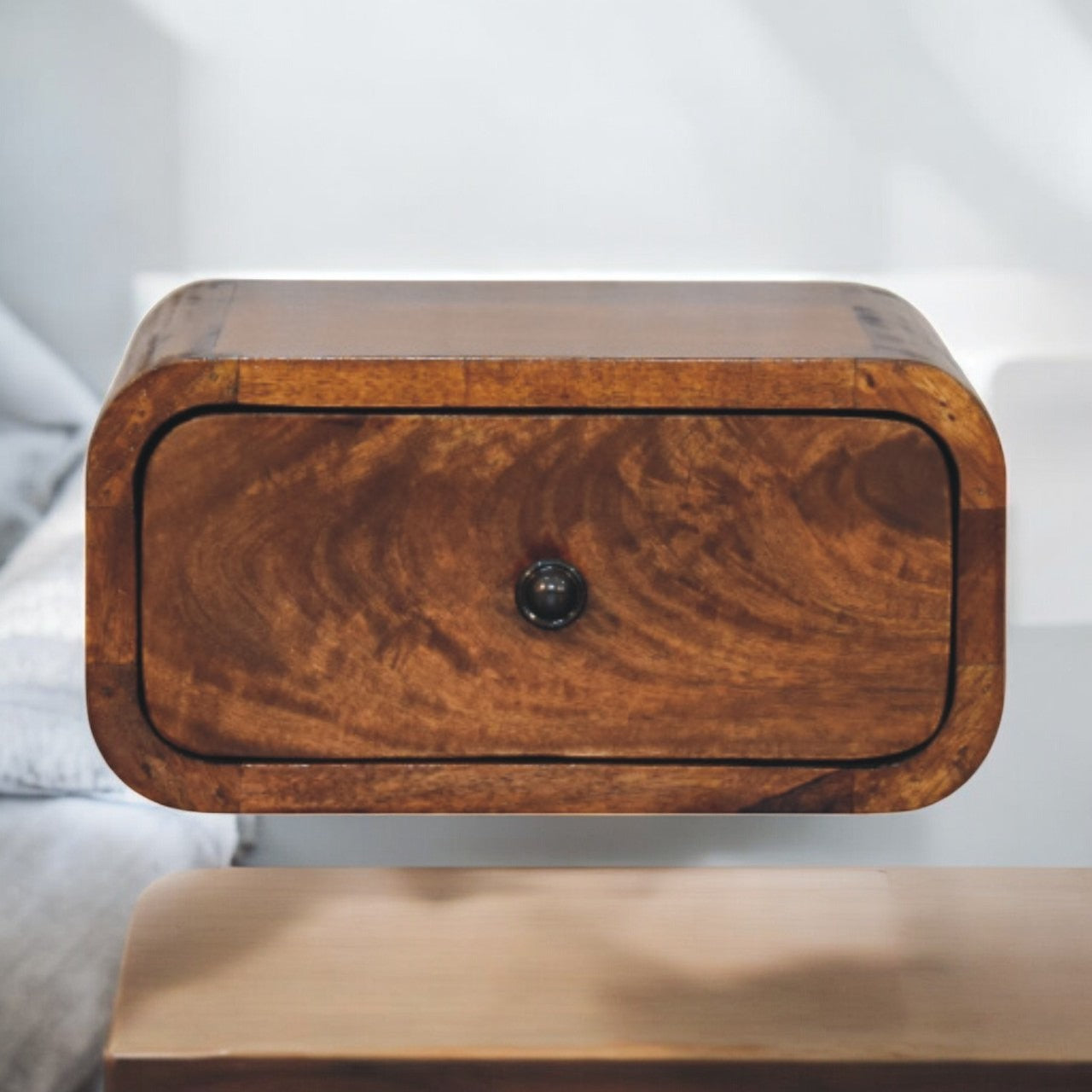 Solid Wood Avora Mini Wall-mounted Chestnut 1 Drawer Nightstand