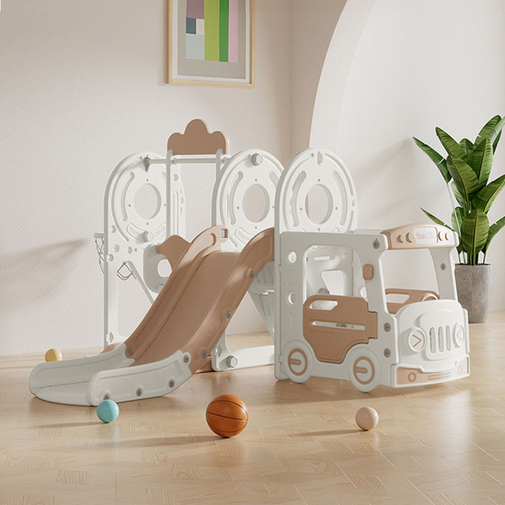 3-in-1 Toddler Slide, Swing, And Climber Playset With Toy Storage Indoor Playground Set For Kids Ages 1-4 | Beige