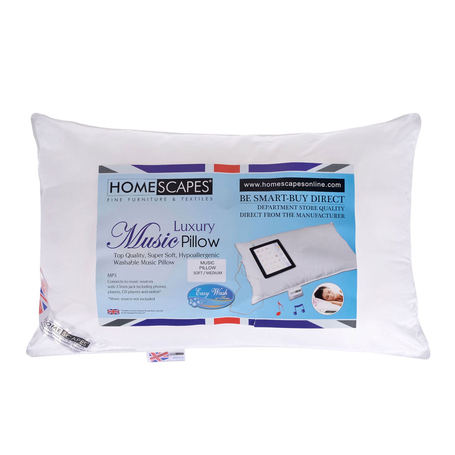 Super Microfibre Music Pillow With Speakers - Soft/medium