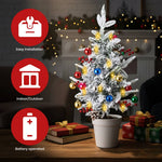 Set Of 2 Led Snow Flocked Christmas Trees,artificial Pine With Red Berries, Baubles & Pinecones, 8 Lighting Modes, Timer Function