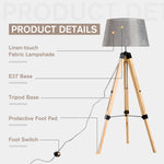 Tripod Floor Lamp With Linen Shade Pinewood Legs Adjustable