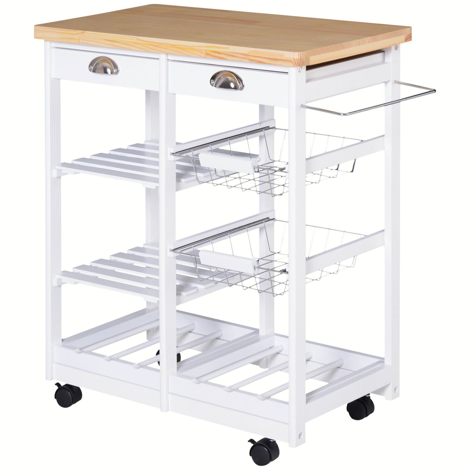 Serving Trolley With Drawer, Shelves, Basket