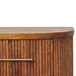 Solid Wood Ribbed Bedside With Brass Accents, 2 Drawers, Light Brown