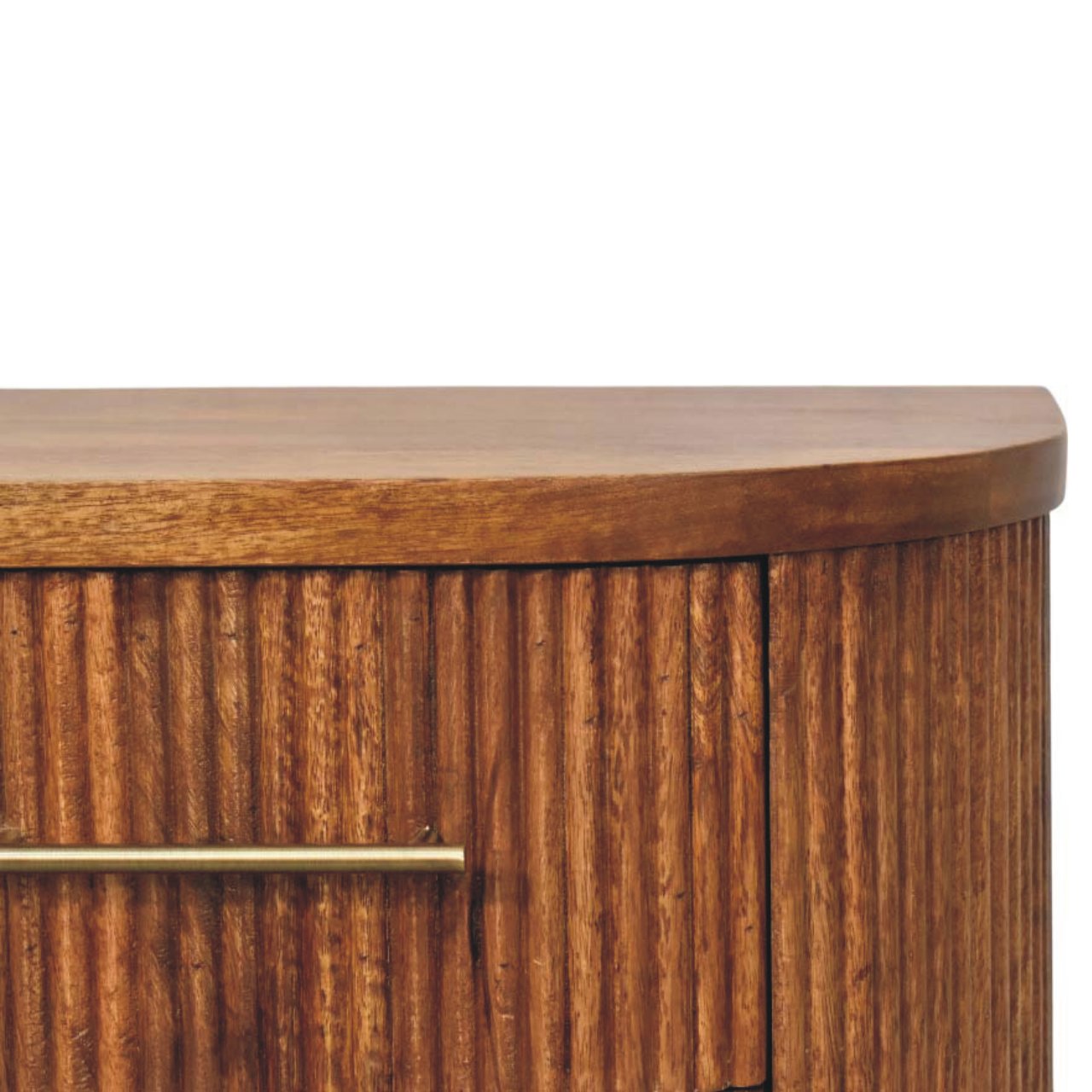 Solid Wood Ribbed Bedside With Brass Accents, 2 Drawers, Light Brown