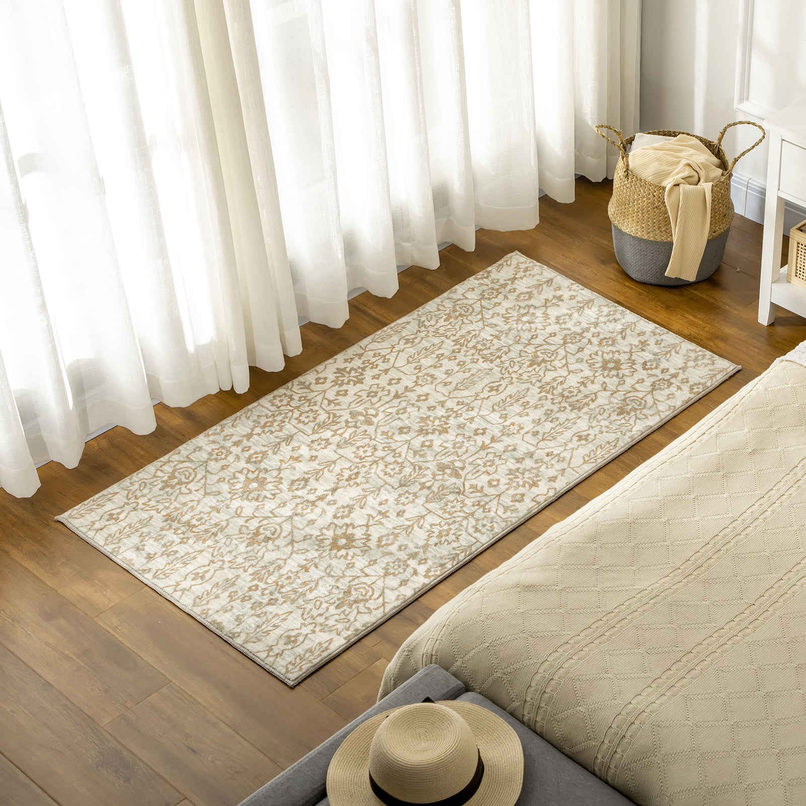 HOMCOM Green Rug Floral Pattern Carpet 150 X 80cm