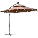 3m Cantilever Banana Parasol W/ Led Solar Lights | Brown