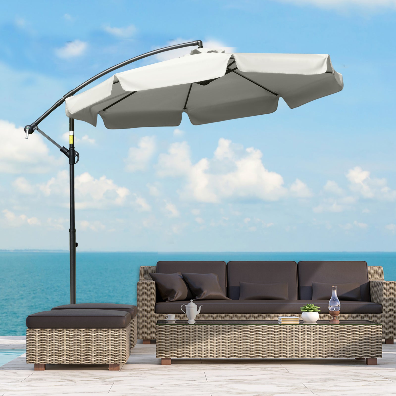 2.7m Cantilever Parasol Banana W/ Crank Handle | Cream