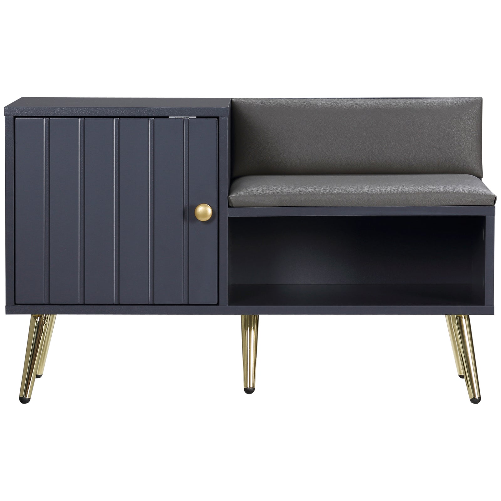 Upholstered Entryway Shoe Bench Storage Cabinet Open Shelf | One Size | Gray