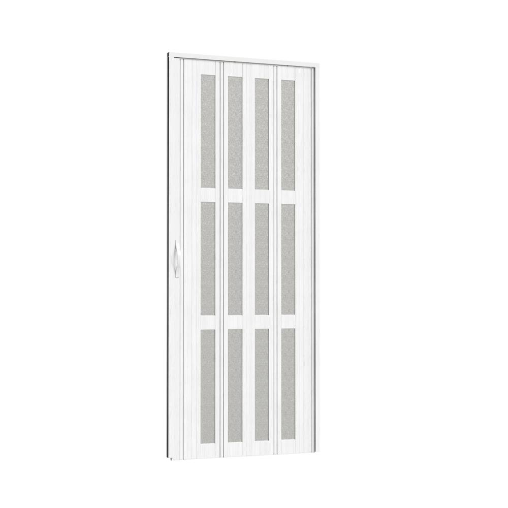 84.5cm W X 203cm H White Matte Wood Grain Folding Door With Glass Panels