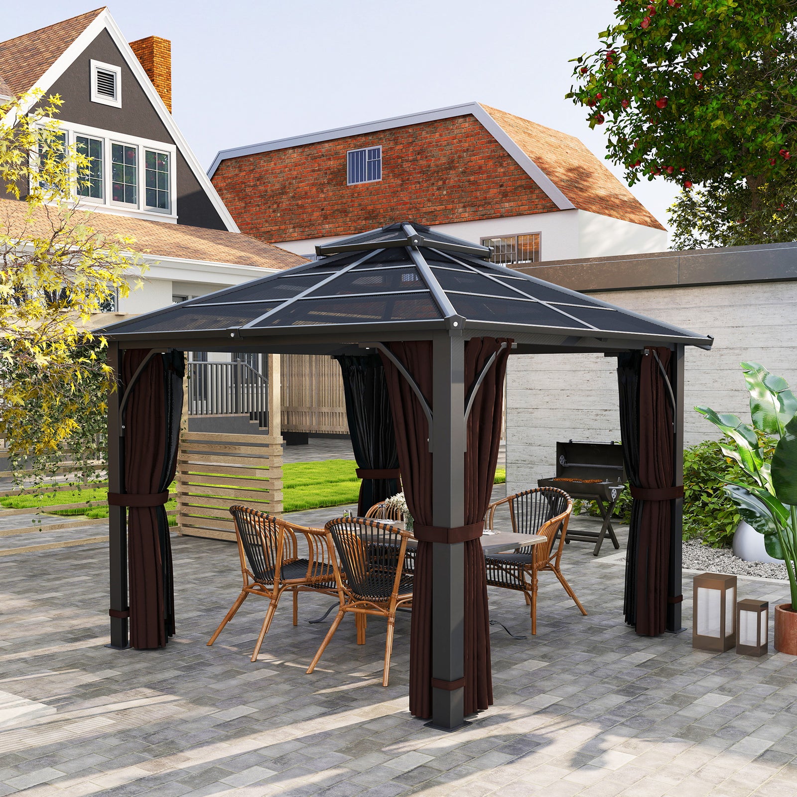3x3m Hardtop Gazebo With 7mm Double Polycarbonate Roof