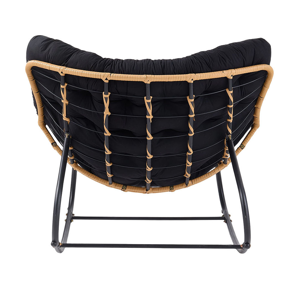 Elegant Rattan Rocking Chair With Cushioned Seat – Stylish And Comfortable Relaxation | Black