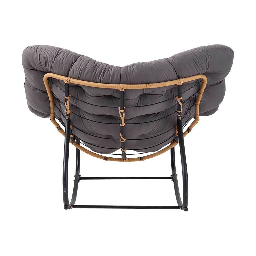 Elegant Rattan Rocking Chair With Cushioned Seat – Stylish And Comfortable Relaxation | Grey