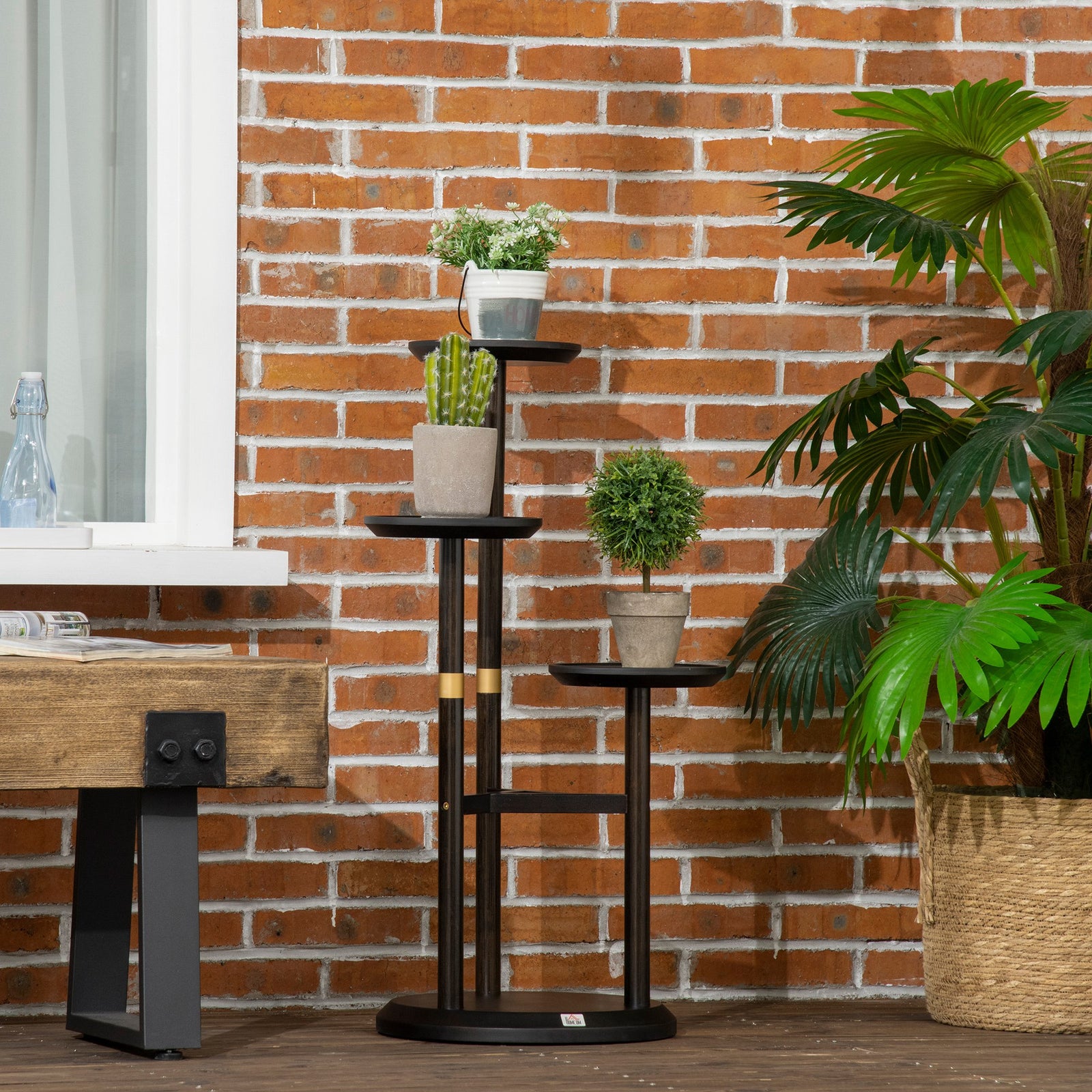3 Tiered Plant Stand, Plant Shelf For Indoor & Outdoor | Brown
