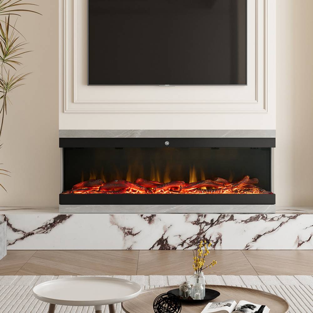 50''wall Mounted & Recessed Electric Fireplace – 9 Led Flame Colors, Remote & Wifi Control,24h Timer Function, Adjustable Heat