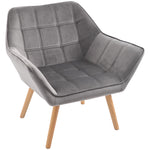Velvet-feel Accent Chair With Arms Slanted Back Wood Legs | One Size | Gray