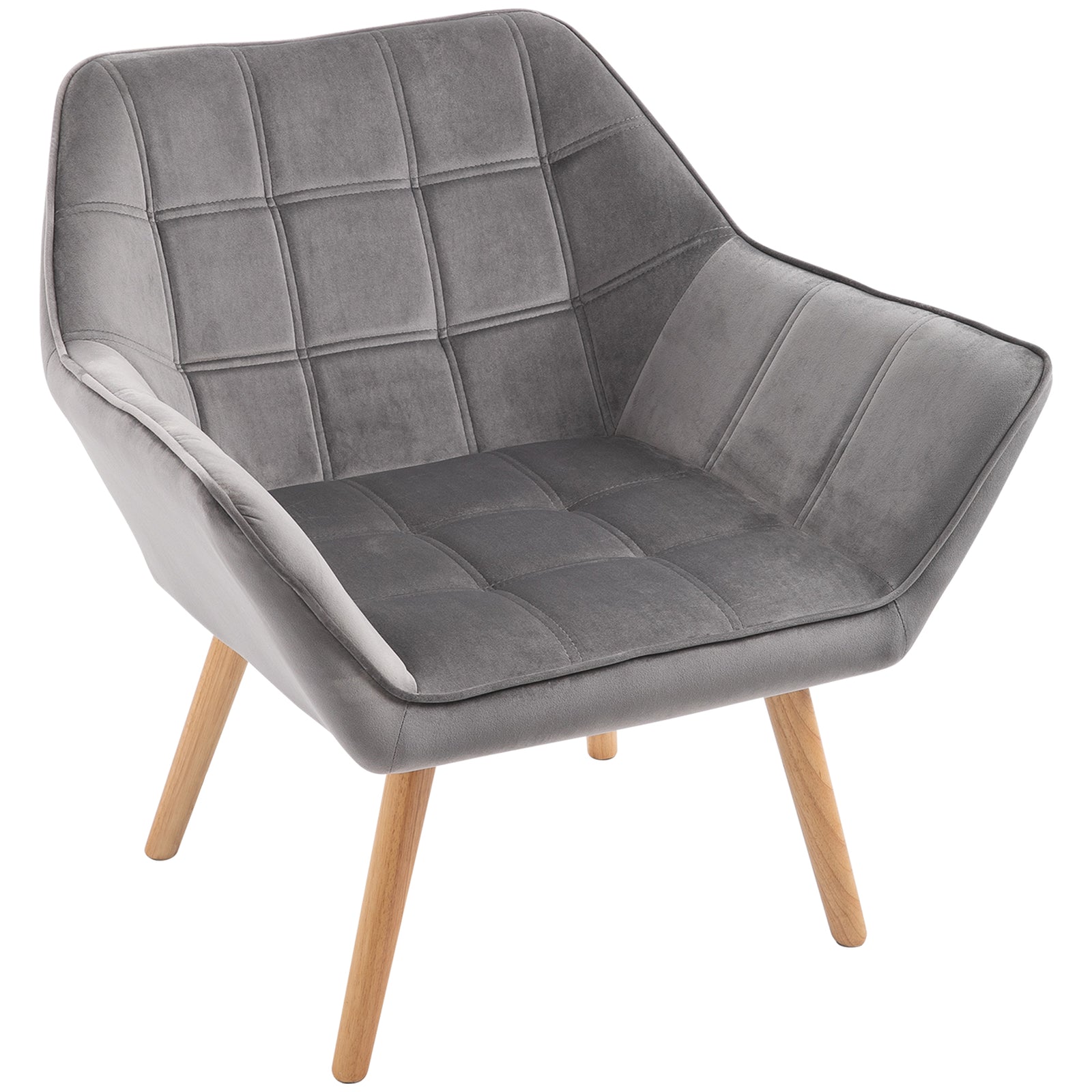 Velvet-feel Accent Chair With Arms Slanted Back Wood Legs | One Size | Gray
