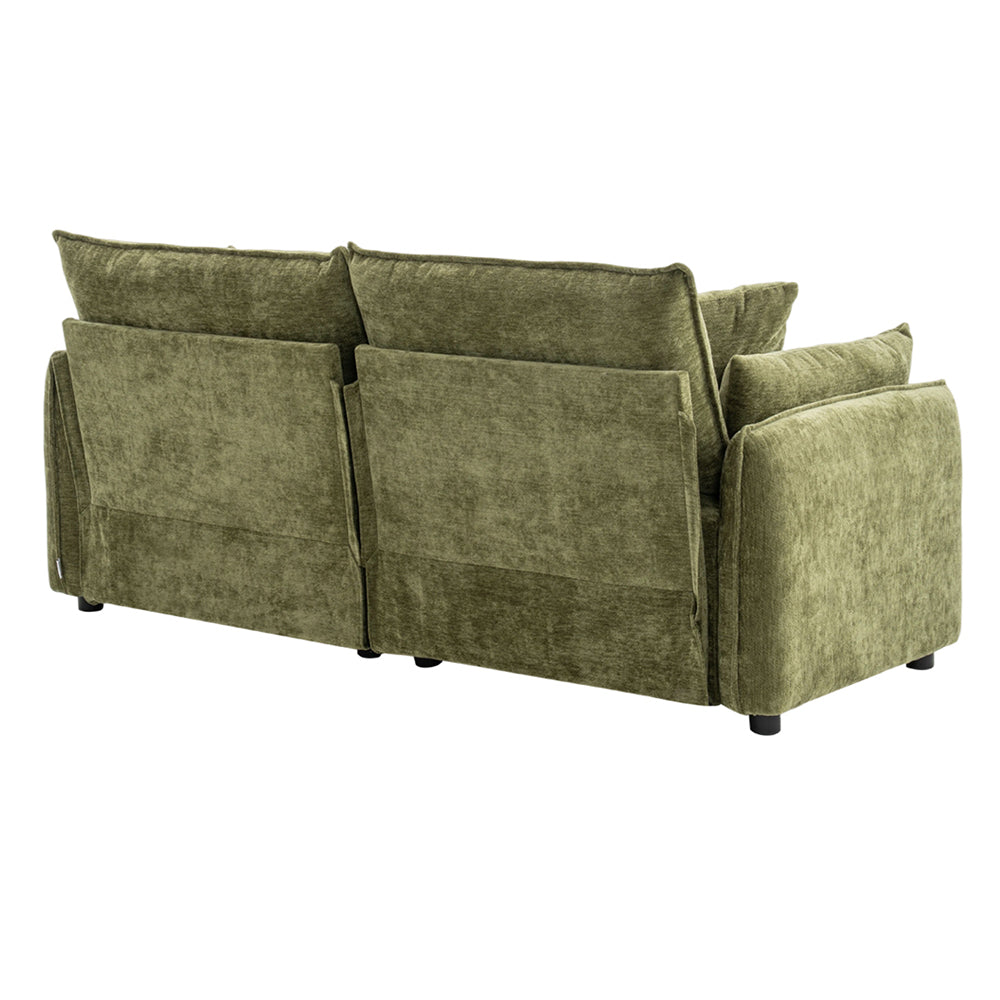 2-seater Chenille Sofa, Modern Upholstered Couch With Deep Cushions, Throw Pillows, Sturdy Wood & Iron Frame | Green