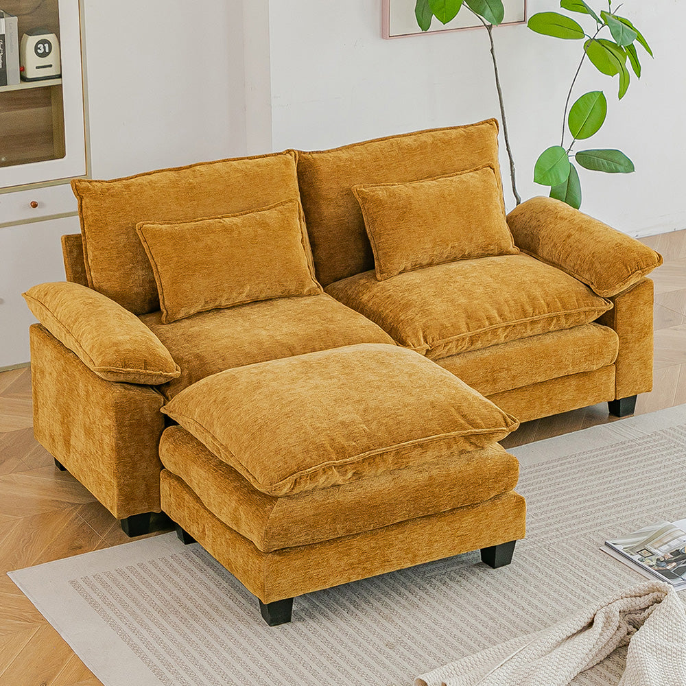 Chenille Sectional Sofa With Ottoman And Lumbar Pillows | Ginger