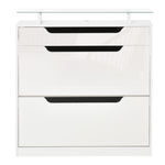 Shoe Cabinet W/ 3 Drawers, High Gloss Front Panels Glass Top | One Size | White