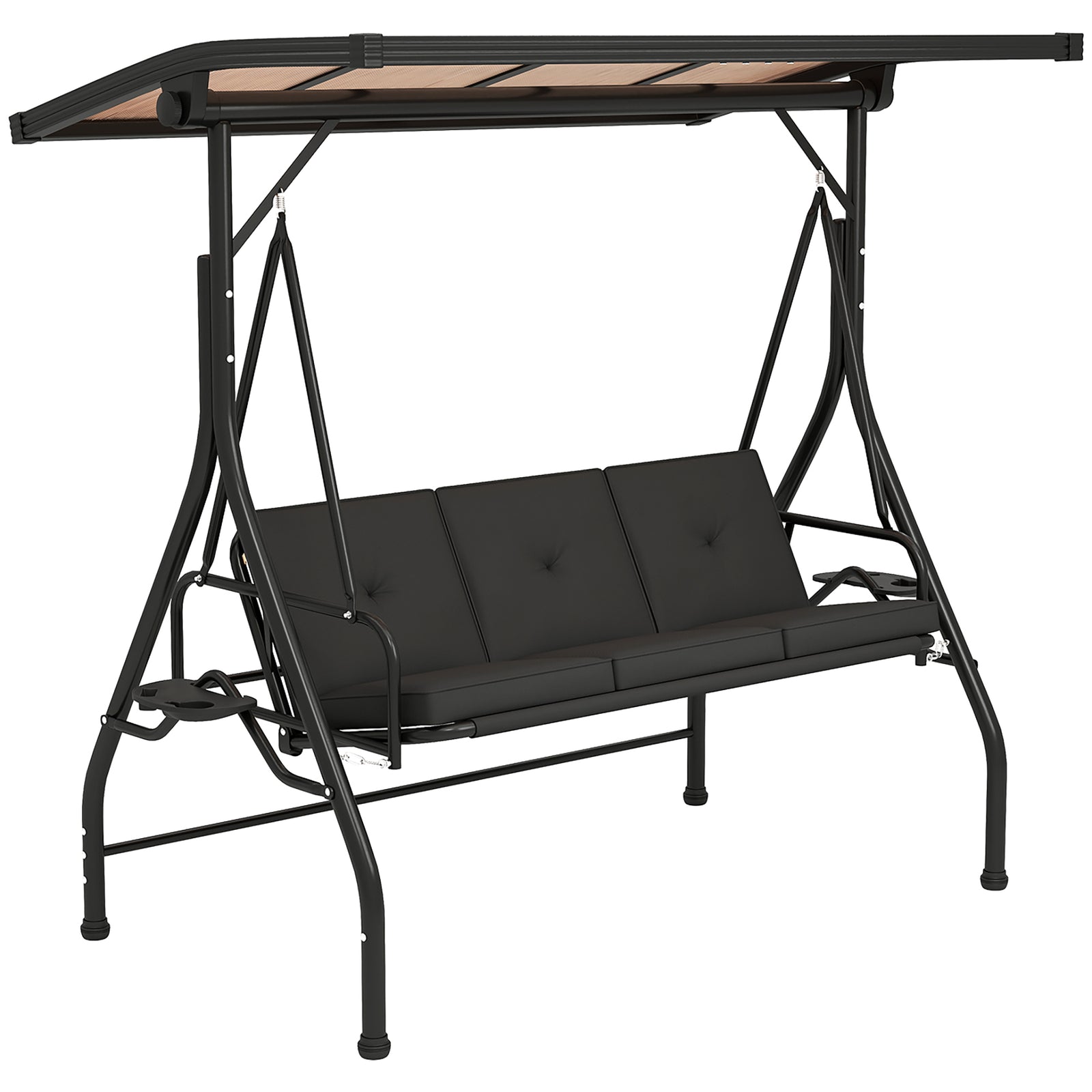 3 Seater Garden Swing Seat Bed, Convertible Swing Chair | Black