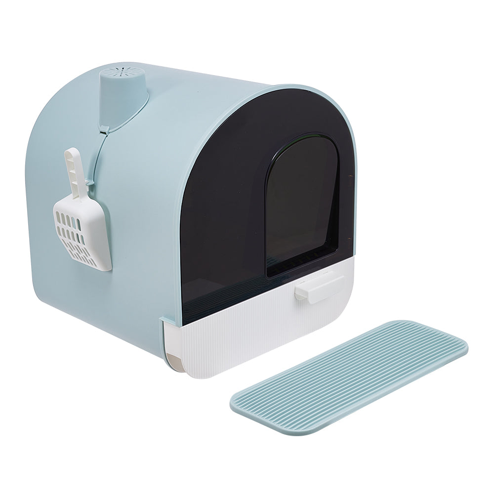 Enclosed Cat Litter Box With Activated Carbon Odor Control Includes Litter Mat & Scoop