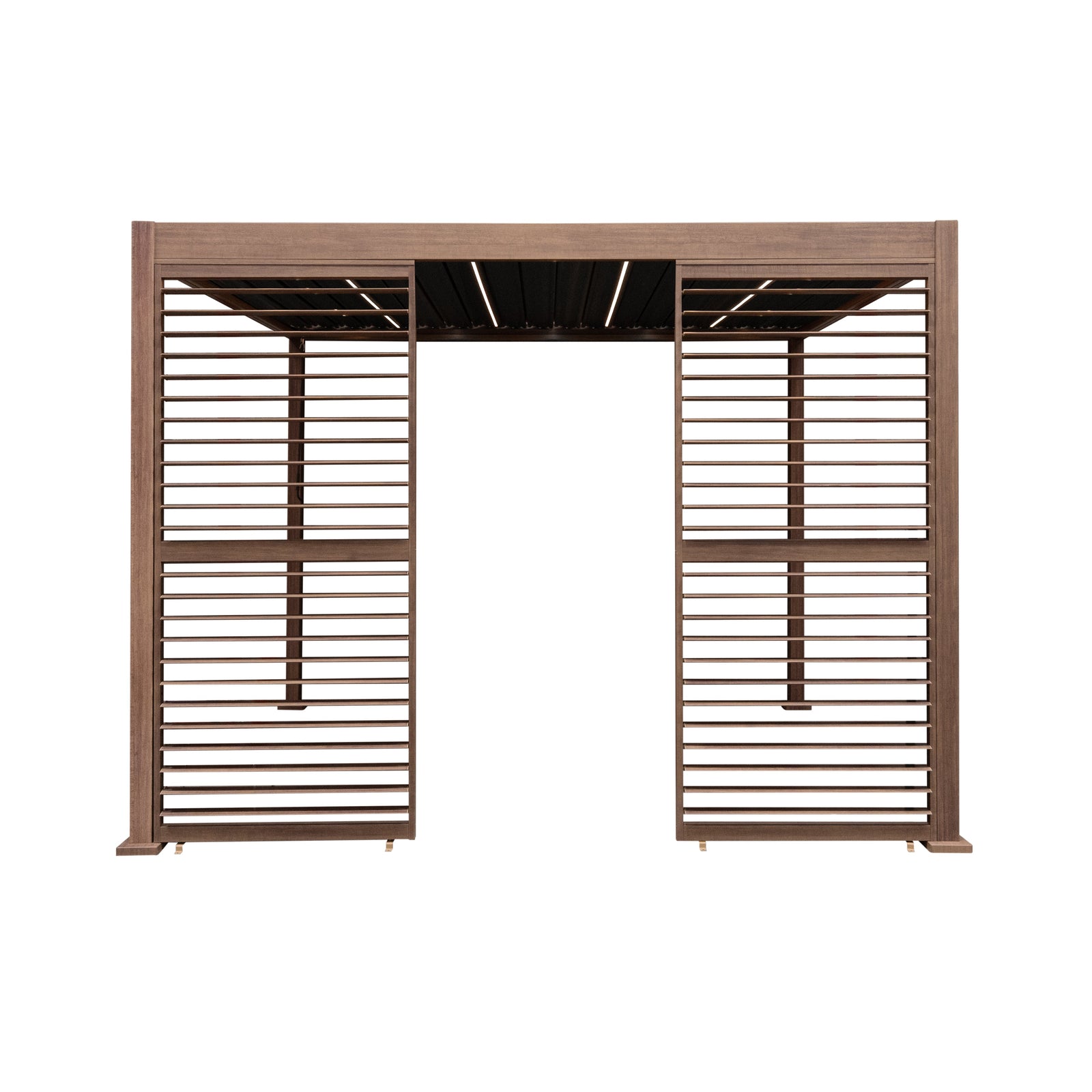 Wood Effect Aluminium Pergola With Led Lights & 2 X Side Panels | 3m x 3m | Brown