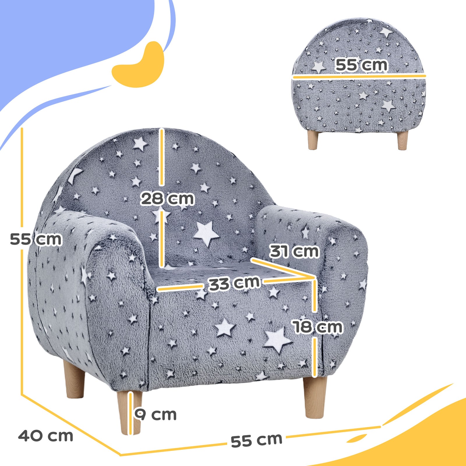 Kids Armchair, Glow In The Dark Chair For Bedroom, Grey | Grey