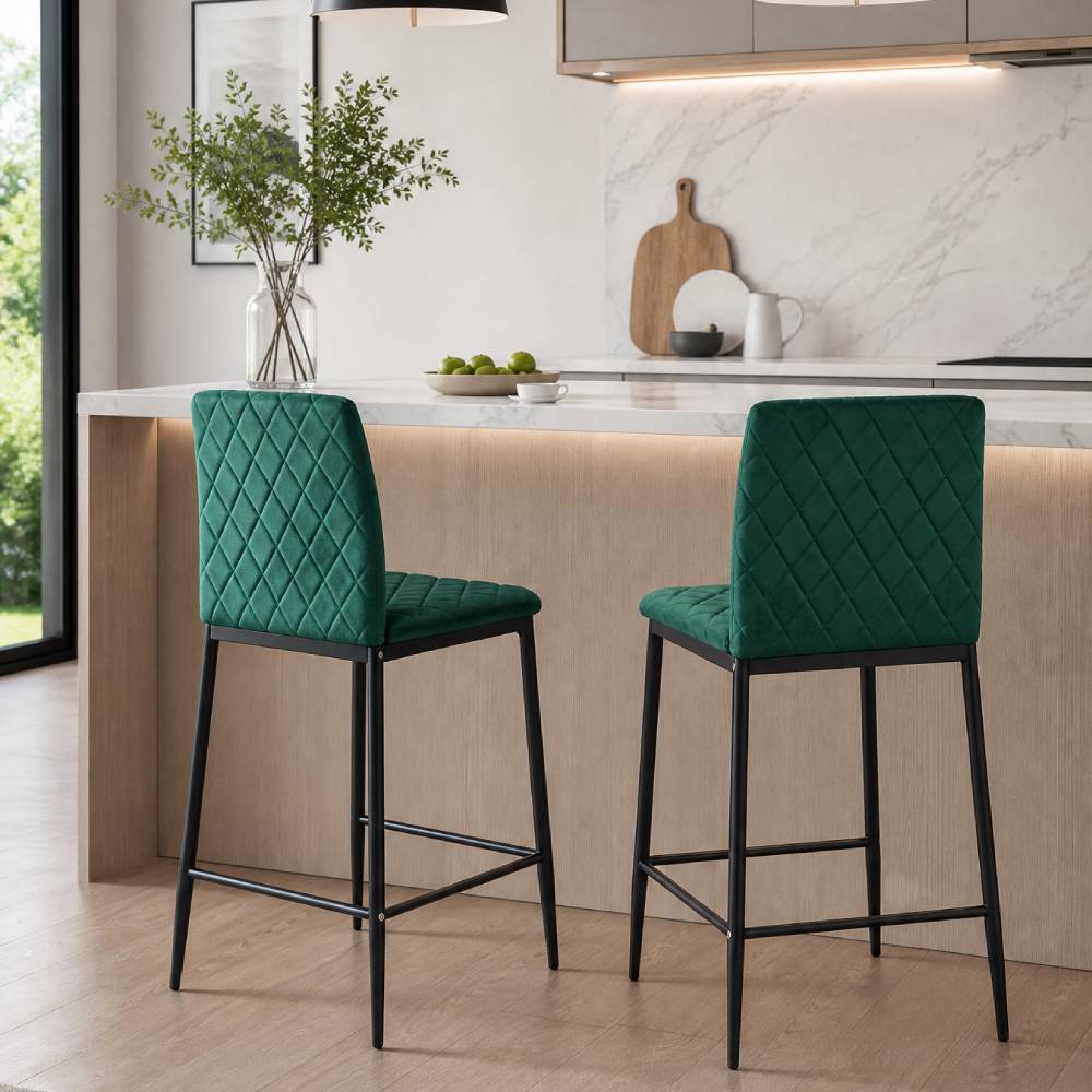 2pcs Upholstered Bar Stools | Green