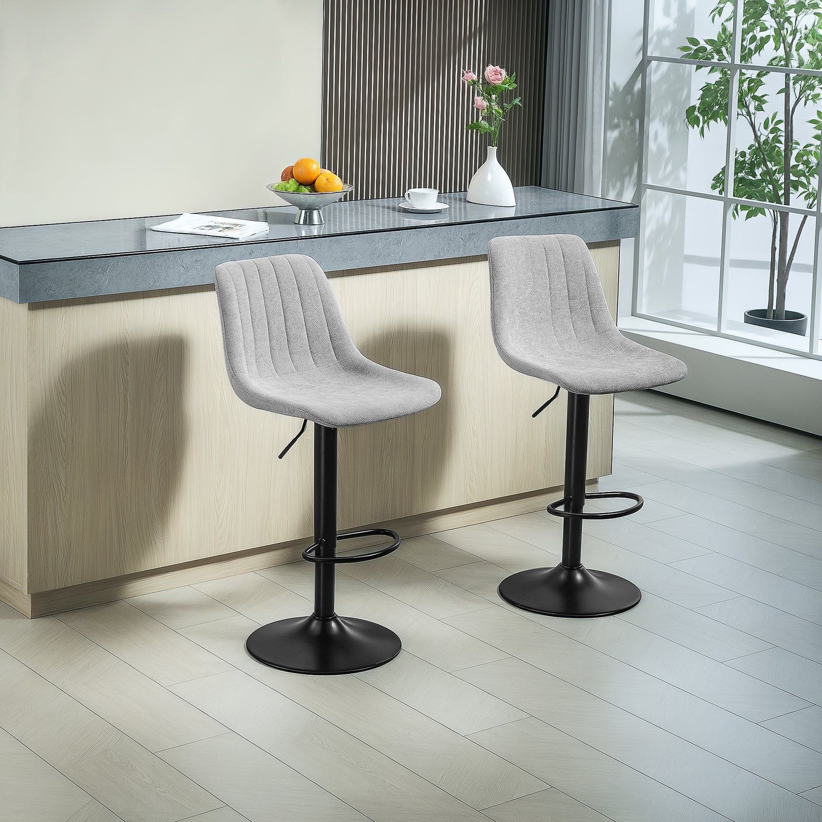 Bar Stools Set Of 2 Adjustable Swivel With Backrest | One Size
