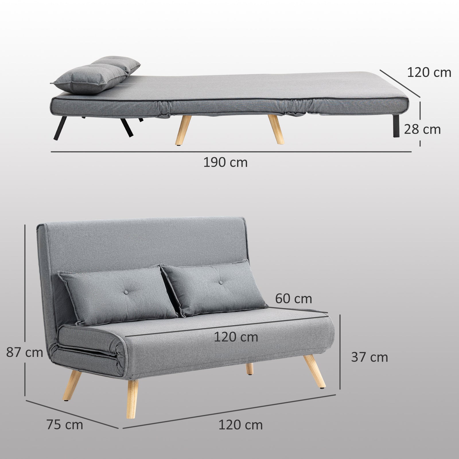 Click Clack Sofa Bed, 2 Seater Bed Settee For Living Room | Light Grey