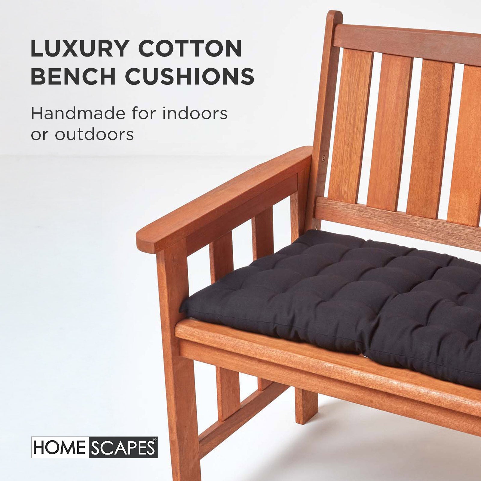 Outdoor Bench Cushion For 2 & 3 Seater Garden Seat Pad For Furniture, Kitchen, Dining & Indoor Use | 3 | Black