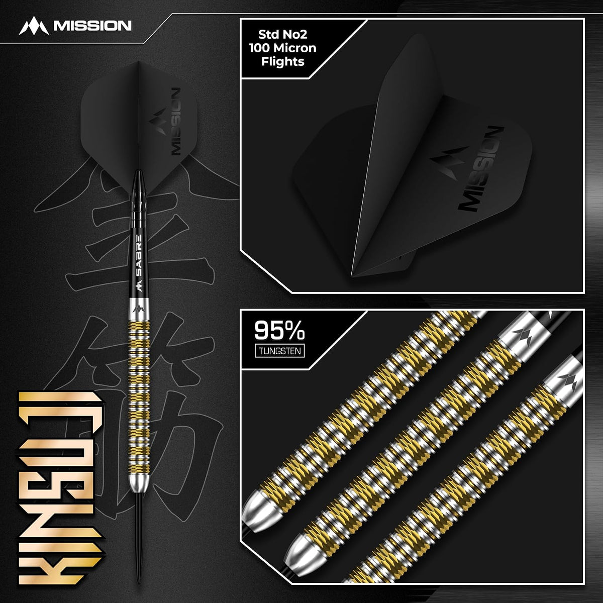 Kinsuji Darts - Steel Tip - 95% Tungsten | 24g | Black