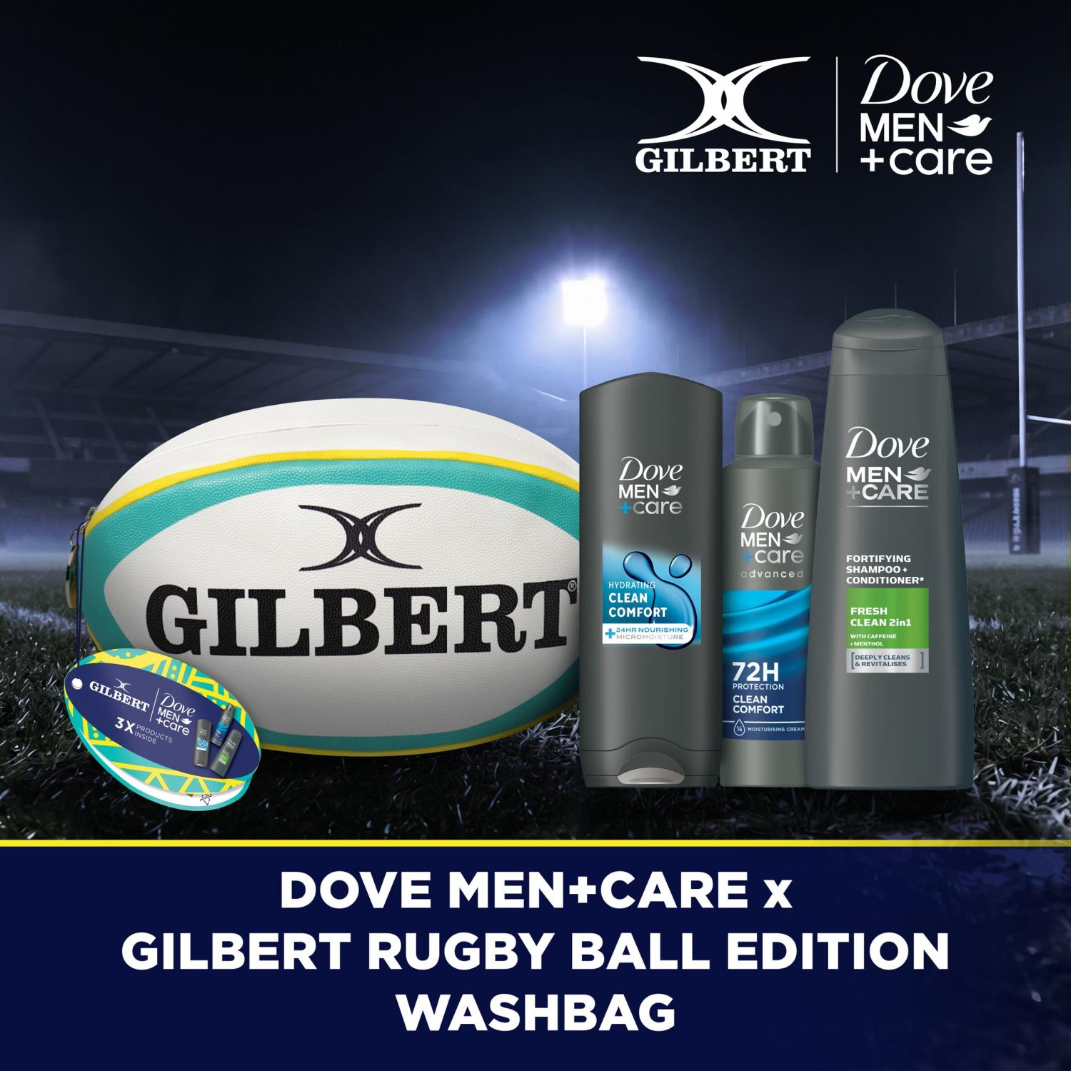 X Gilbert Rugby Ball Edition Washbag Gift Set For Him, 3 Piece | Set of 3