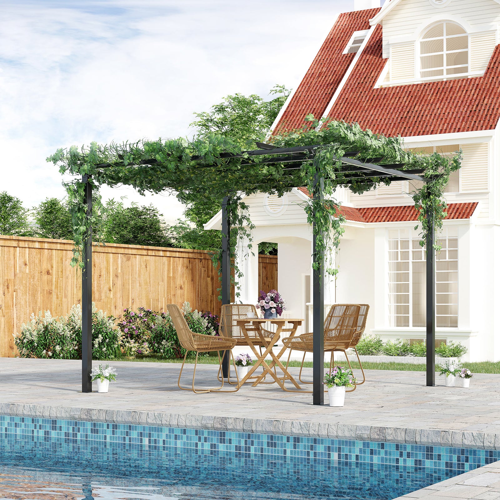 Outsunny 3x3m Metal Gazebo Pergola Grape Trellis Sun Shelter