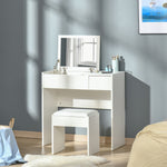 Dressing Table Set Cushioned Stool Flip-up Mirror Drawer | One Size | White
