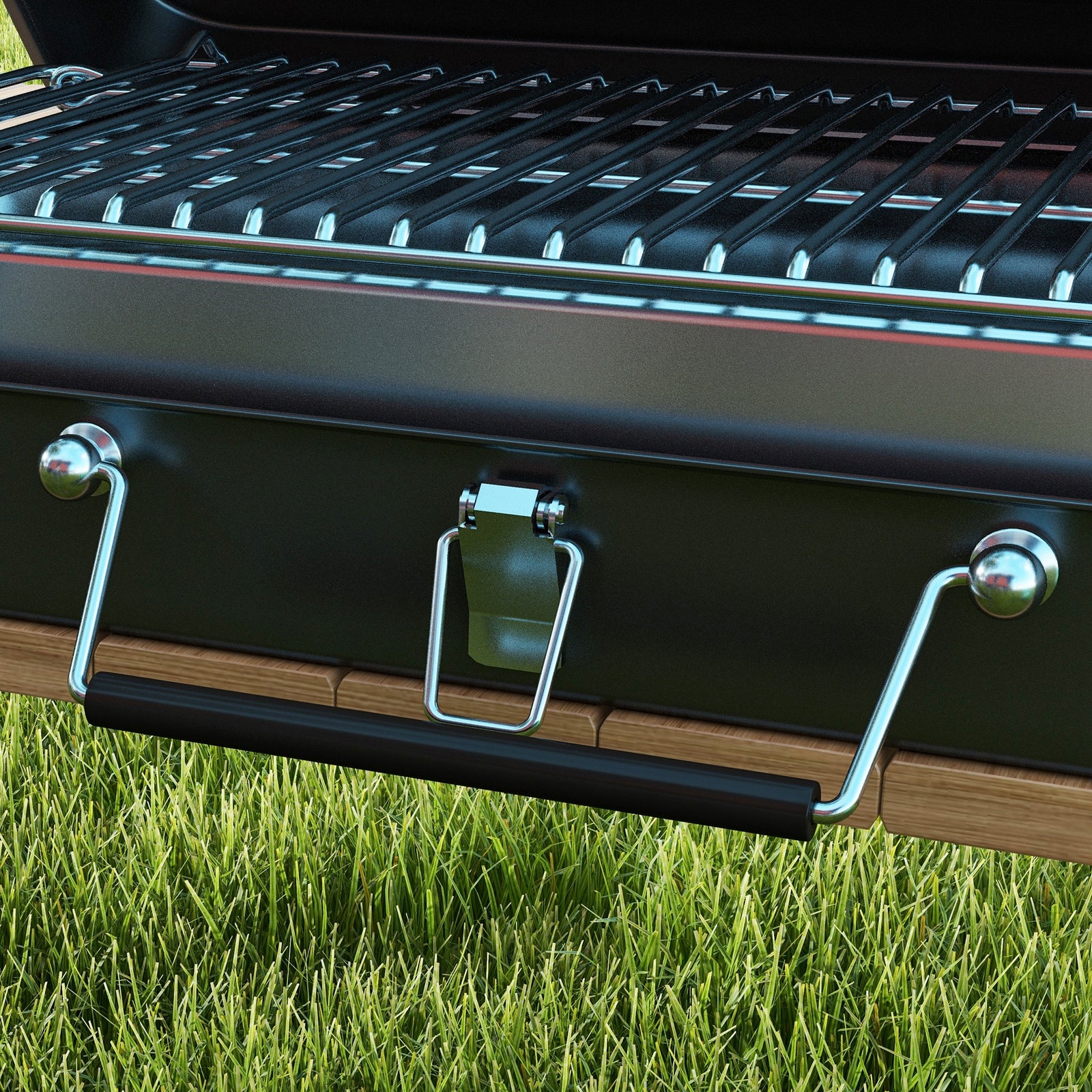 Charcoal Bbq, Portable Trolley, W/ Lid, Chimney